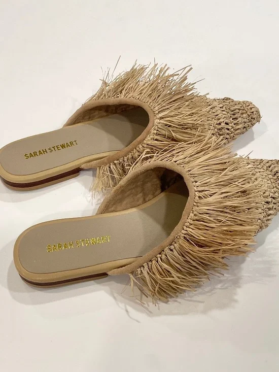 SARAH STEWART Eliza Raffia Handcrafted Mules Size 9 NWT - Picture 3 of 12